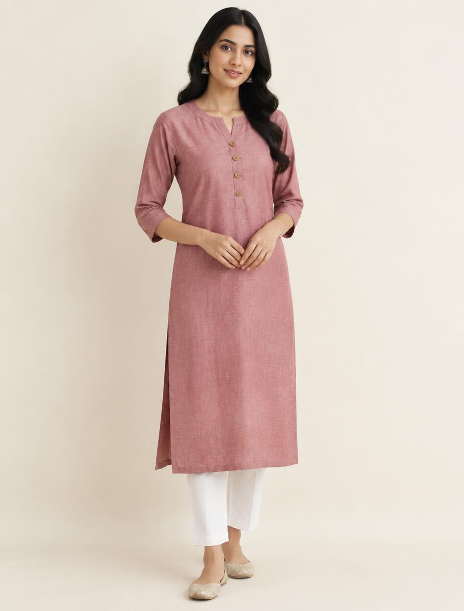 Aanya Slub Cotton Straight Kurti — Dusty Rose