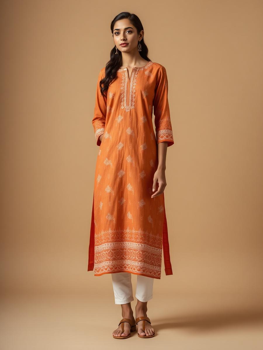 Sahar Block-Print Kurti — Terracotta